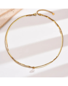Modern Style Round Stainless Steel Pearl Plating 14K Gold Plated Layered Necklaces