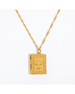 Vintage Style Commute Square Stainless Steel Plating Carving 18K Gold Plated Pendant Necklace