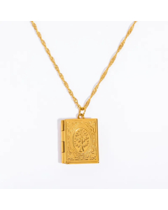 Commute Square Stainless Steel Plating Carving 18K Gold Plated Pendant Necklace