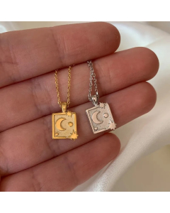 Vintage Style Punk Commute Star Moon Stainless Steel Plating Carving 18K Gold Plated Pendant Necklace