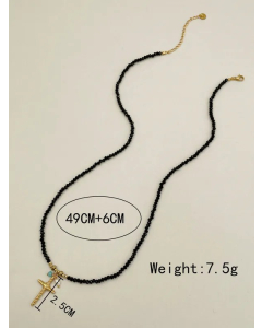 Casual Commute Cross Stainless Steel Crystal Beaded Polishing Plating Gold Plated Necklace