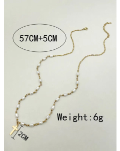 Elegant Simple Style Cross Stainless Steel Imitation Pearl Polishing Plating Gold Plated Pendant Necklace