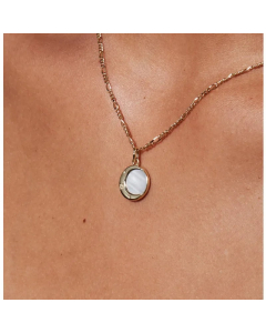 Simple Style Commute Round Moon Stainless Steel Plating Inlay Shell Zircon 14K Gold Plated Pendant Necklace