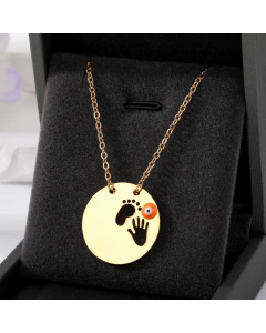 Colorza Simple Style Round Devil's Eye Hand Stainless Steel Alloy Plating Hollow Out Pendant Necklace-Gold Color-Orange