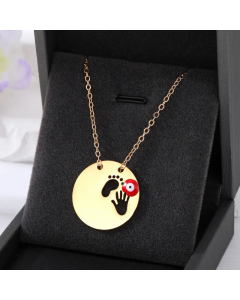Colorza Simple Style Round Devil's Eye Hand Stainless Steel Alloy Plating Hollow Out Pendant Necklace-Gold Color-Red