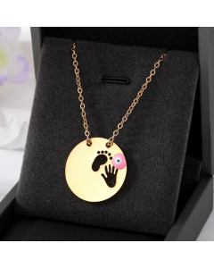 Colorza Simple Style Round Devil's Eye Hand Stainless Steel Alloy Plating Hollow Out Pendant Necklace-Gold Color-Pink