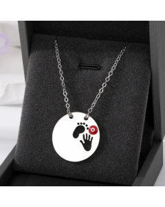 Colorza Simple Style Round Devil's Eye Hand Stainless Steel Alloy Plating Hollow Out Pendant Necklace-Steel Color-Red