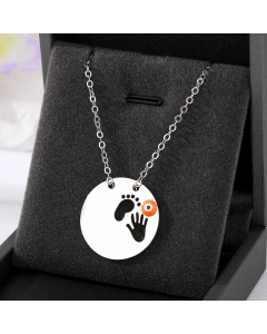 Colorza Simple Style Round Devil's Eye Hand Stainless Steel Alloy Plating Hollow Out Pendant Necklace-Steel Color-Orange