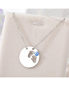 Colorza Simple Style Round Devil's Eye Hand Stainless Steel Alloy Plating Hollow Out Pendant Necklace-Steel Color-Blue