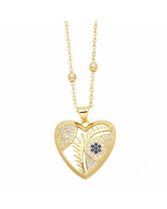 Fashion Simple Style Devil'S Eye Heart Shape Stainless Steel Copper Plating Inlay Zircon 18K Gold Plated Pendant Necklace
