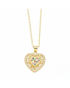 Classic Devil'S Eye Heart Shape Stainless Steel Copper Plating Inlay Zircon 18K Gold Plated Pendant Necklace
