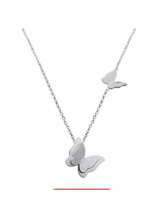 Steel Color Butterfly Titanium Steel Plating 18K Gold Plated Pendant Necklace