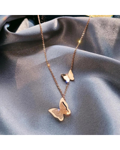 Sweet Butterfly Titanium Steel Plating 18K Gold Plated Pendant Necklace