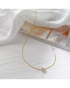 Korean Style Round Titanium Steel Plating Inlay Zircon 18K Gold Plated Necklace Pendant_colorza_1