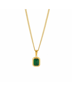 Square Titanium Steel Plating Inlay Zircon 18K Gold Plated Necklace Pendant