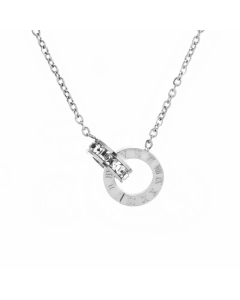 Steel Color Round Number Titanium Steel Plating Inlay Zircon 18K Gold Plated Pendant Necklace