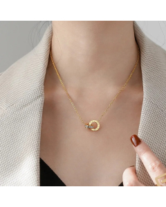 Gold Color Round Number Titanium Steel Plating Inlay Zircon 18K Gold Plated Pendant Necklace