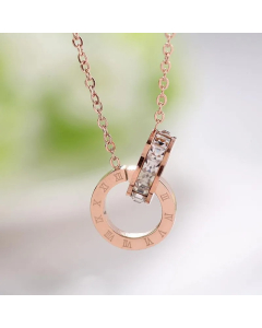 Korean Style Round Number Titanium Steel Plating Inlay Zircon 18K Gold Plated Pendant Necklace_colorza_4