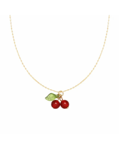 IG Style Sweet Cherry Titanium Steel Plating 18K Gold Plated Pendant Necklace