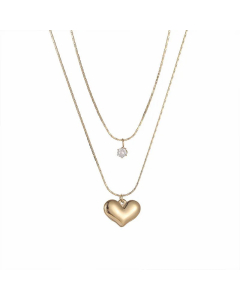 IG Style Heart Shape Titanium Steel Plating Inlay Zircon 18K Gold Plated Layered Necklaces