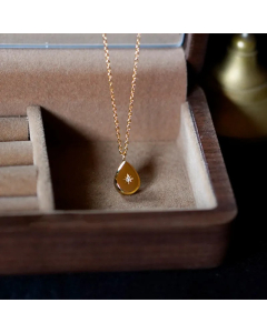 Drop-shaped Titanium Steel Plating Inlay Artificial Gemstones 18K Gold Plated Pendant Necklace