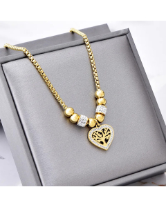 Casual Vintage Style Tree Heart Shape Titanium Steel Plating Hollow Out Inlay Zircon 18K Gold Plated Pendant Necklace