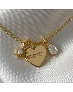 Vintage Style Commute Letter Heart Shape Stainless Steel Plating Inlay Zircon 18K Gold Plated Pendant Necklace