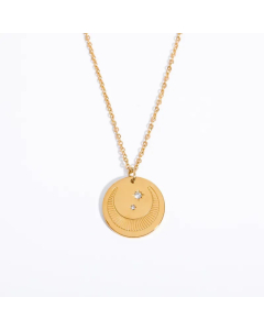 Commute Moon Stainless Steel Plating Inlay Carving Zircon 18K Gold Plated Pendant Necklace
