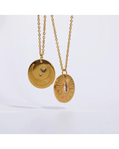 Vintage Style Commute Sun Stainless Steel Plating Inlay Carving Zircon 18K Gold Plated Pendant Necklace_colorza_4