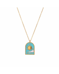 Vintage Style Commute Sun Star Stainless Steel Enamel Plating 18K Gold Plated Pendant Necklace