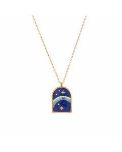 Commute Sun Star Stainless Steel Enamel Plating 18K Gold Plated Pendant Necklace
