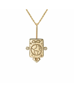 Vintage Style Commute Square Eye Stainless Steel Plating Inlay Carving Zircon 18K Gold Plated Pendant Necklace