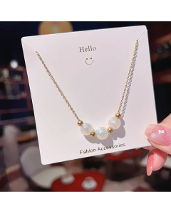 Elegant Lady Geometric Imitation Pearl Titanium Steel Pendant Necklace