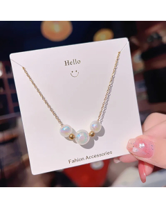 Elegant Lady Geometric Imitation Pearl Titanium Steel Pendant Necklace