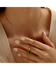 Simple Style Square Stainless Steel Plating Agate Shell 18K Gold Plated Pendant Necklace