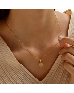 Simple Style Solid Color Square Stainless Steel Plating Agate Shell 18K Gold Plated Pendant Necklace