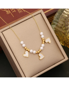 Artistic Heart Shape Stainless Steel Inlay Shell Pendant Necklace