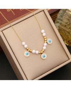 Artistic Round Eye Stainless Steel Inlay Shell Pendant Necklace