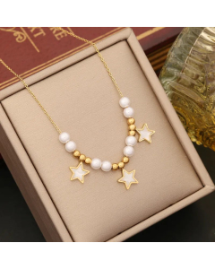 Artistic Pentagram Stainless Steel Inlay Shell Pendant Necklace