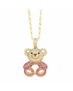 Rose Red Little Bear Stainless Steel Copper Plating Inlay Zircon 18K Gold Plated Pendant Necklace