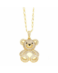White Little Bear Stainless Steel Copper Plating Inlay Zircon 18K Gold Plated Pendant Necklace