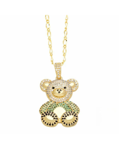 Green Little Bear Stainless Steel Copper Plating Inlay Zircon 18K Gold Plated Pendant Necklace