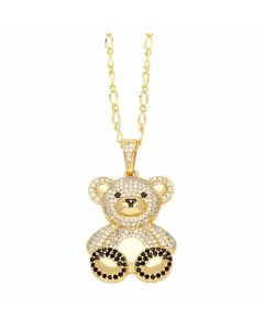 Black Little Bear Stainless Steel Copper Plating Inlay Zircon 18K Gold Plated Pendant Necklace