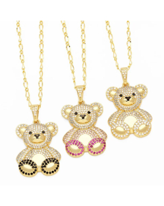 Cute Sweet Little Bear Stainless Steel Copper Plating Inlay Zircon 18K Gold Plated Pendant Necklace_colorza_7