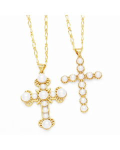 Elegant Cross Stainless Steel Copper Plating Inlay Pearl 18K Gold Plated Pendant Necklace_colorza_4