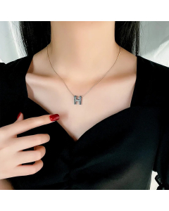 Steel Color Letter Titanium Steel Plating 18K Gold Plated Pendant Necklace