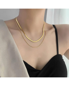 Colorza Punk Simple Style Solid Color Titanium Steel Plating 18K Gold Plated Layered Necklaces-Gold Color-01
