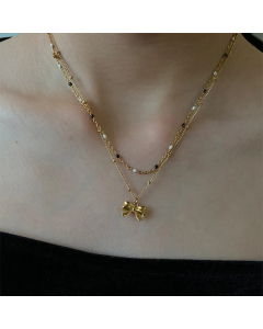 IG Style Bow Knot Titanium Steel Plating 18K Gold Plated Necklace