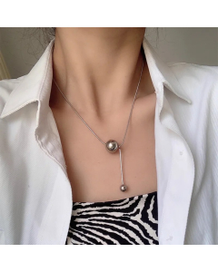 Steel Color Ball Titanium Steel Plating 18K Gold Plated Necklace
