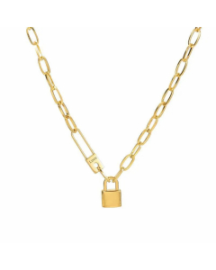 Korean Style Letter Lock Titanium Steel Plating 18K Gold Plated Necklace
